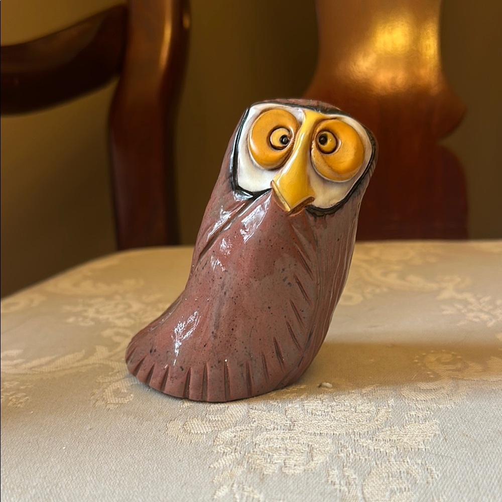 Signed Mohawk Art Pottery owl ceramic figurine, artist signed Keena